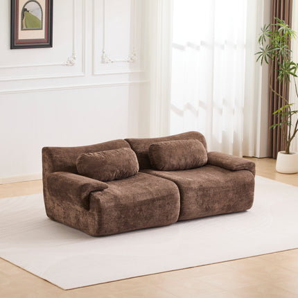 Compression Wave Sofa, Convertible Floor Sofa Bed, DIY Boneless Modular Sectional Sofa, No Assembly Required, Rabbit Velvet Fabric, 2-Seater, Choclate