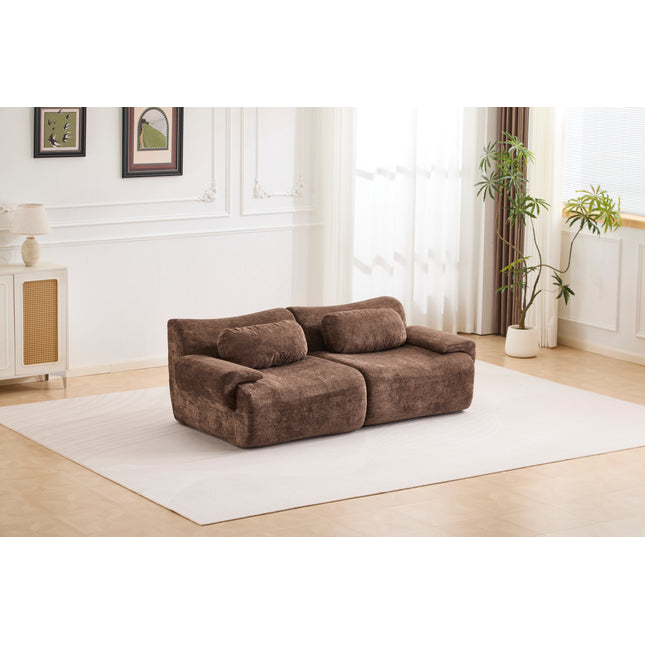 Compression Wave Sofa, Convertible Floor Sofa Bed, DIY Boneless Modular Sectional Sofa, No Assembly Required, Rabbit Velvet Fabric, 2-Seater, Choclate