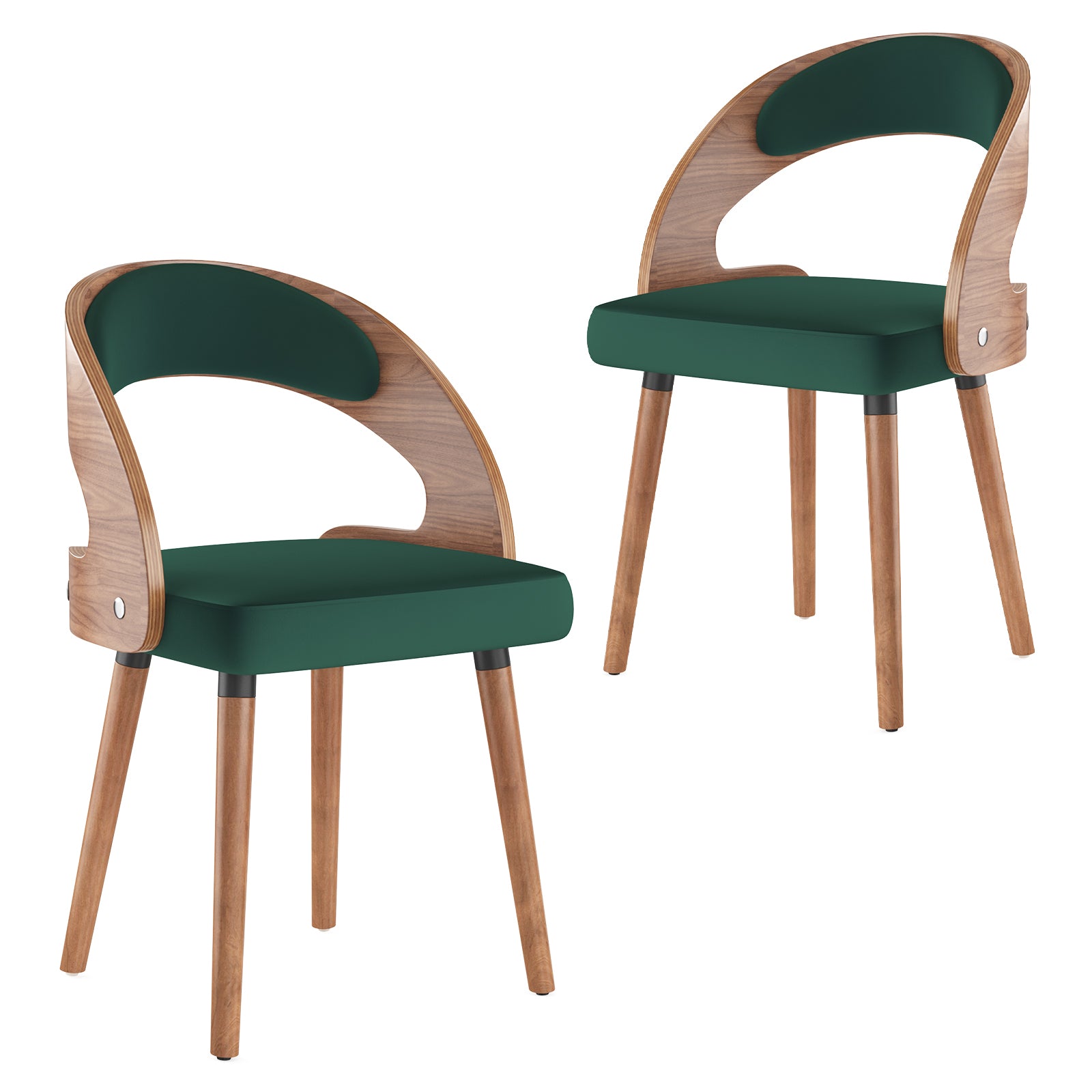 Wood Dining Chairs, Set of 2 Modern Upholstered Dining Chairs with Curved Backrest for Kitchen, Dining Room, Living Room