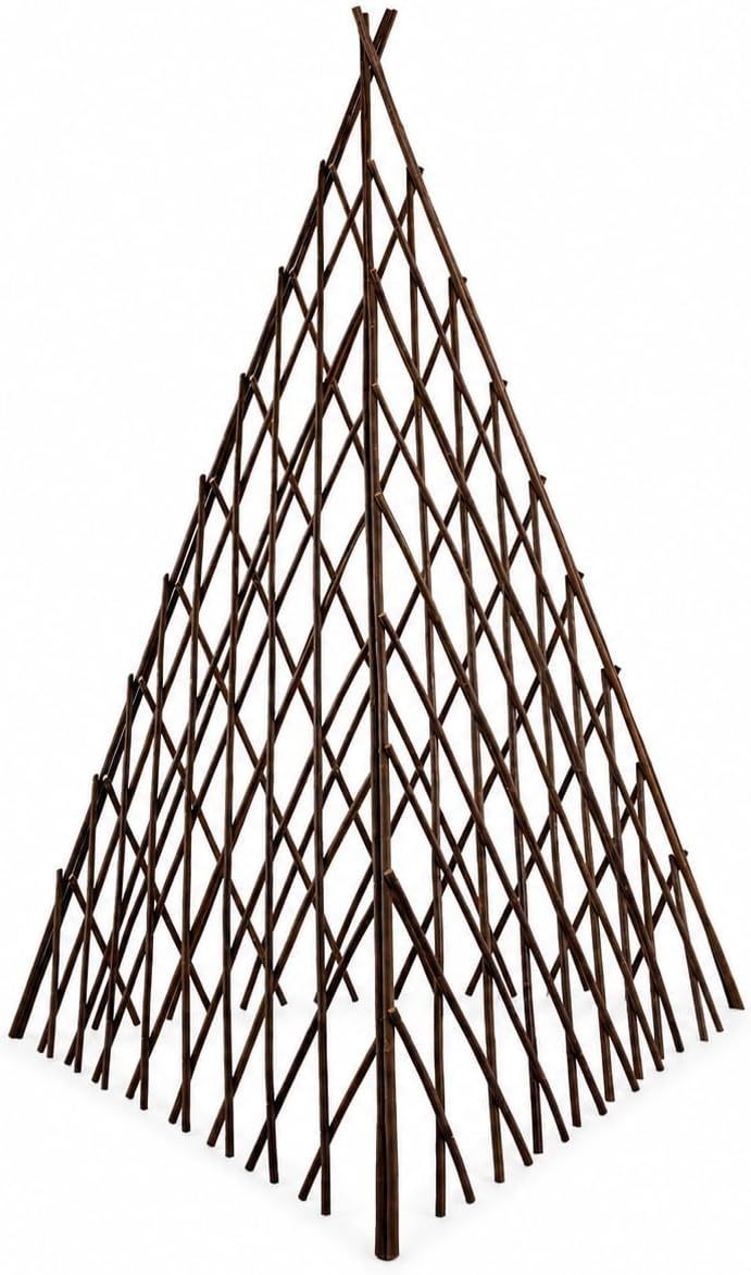 4FT Teepee Trellis for Climbing Plants, Natural Willow Plant Support, Expandable Wood Plant Cage for Beans, Peas, Cucumbers, Flowers, Vines and Garden Decor 3pcs