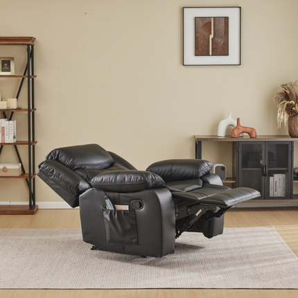 BLACK COLOR AIR LEATHER RECLINER CHAIR WITH VIBRATION AND HEATING