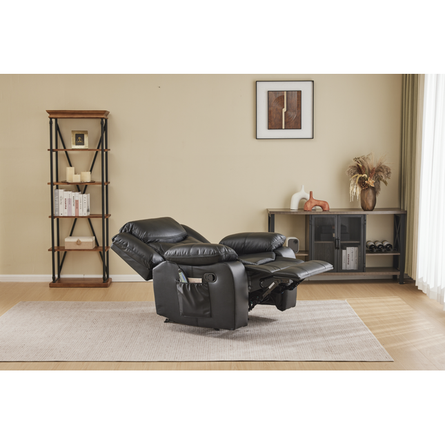 BLACK COLOR AIR LEATHER RECLINER CHAIR WITH VIBRATION AND HEATING