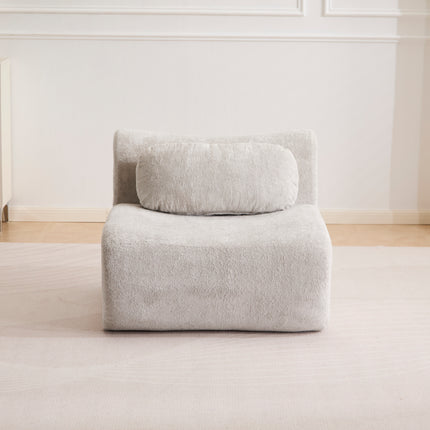 Compression Wave Sofa, Convertible Floor Sofa Bed, DIY Boneless Modular Sectional Sofa, No Assembly Required, Rabbit Velvet Fabric, With 1 Single Sofa,Light-grey