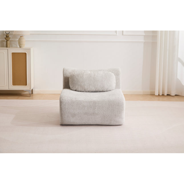 Compression Wave Sofa, Convertible Floor Sofa Bed, DIY Boneless Modular Sectional Sofa, No Assembly Required, Rabbit Velvet Fabric, With 1 Single Sofa,Light-grey