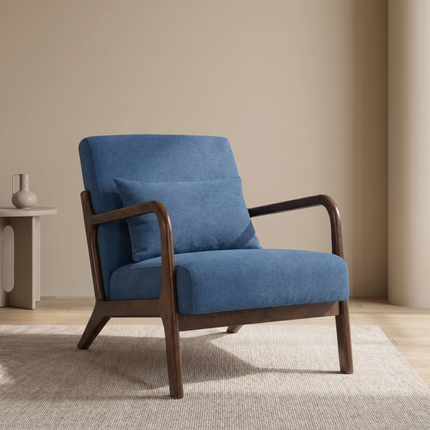 Mid-Century Accent Chair with Wood Frame with Upholstered Accent Chair