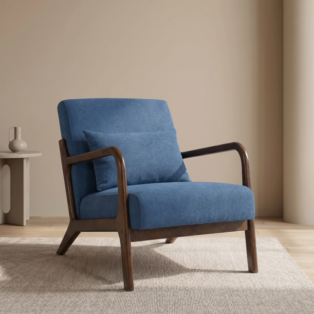 Mid-Century Accent Chair with Wood Frame with Upholstered Accent Chair