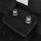 Sectional 3-Seaters Sofa with Reversible Chaise, Storage Ottoman and Cup Holders, Metal Legs and Copper Nails,Two White Villose Pillows ,Black(107.5' x 80.5' x36') - Eloy Royal