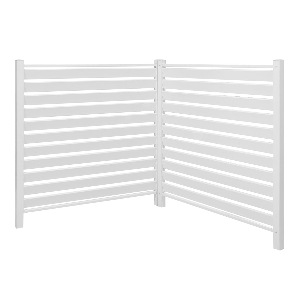 2 Panels Outdoor Privacy Screen, 48 x 48 in Air Conditioner Fence with 19.7 in Ground Stakes, Pool Equipment Enclosure, Louvered Vinyl Privacy Fence, Ideal for Trash Can and A/C Units, White