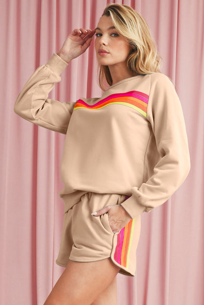 Bonbon Colorful Striped Long Sleeve Pullover and Shorts Set