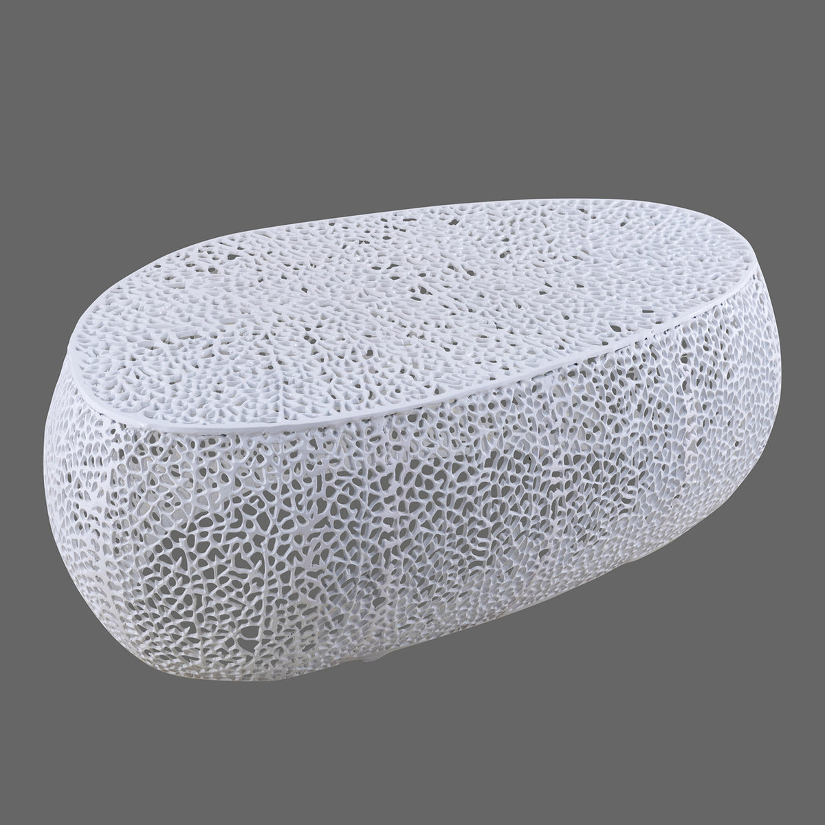 T3601-50 Modern Oval Coffee Table in White with Casted Aluminum Frame, Contemporary Living Room Accent Table