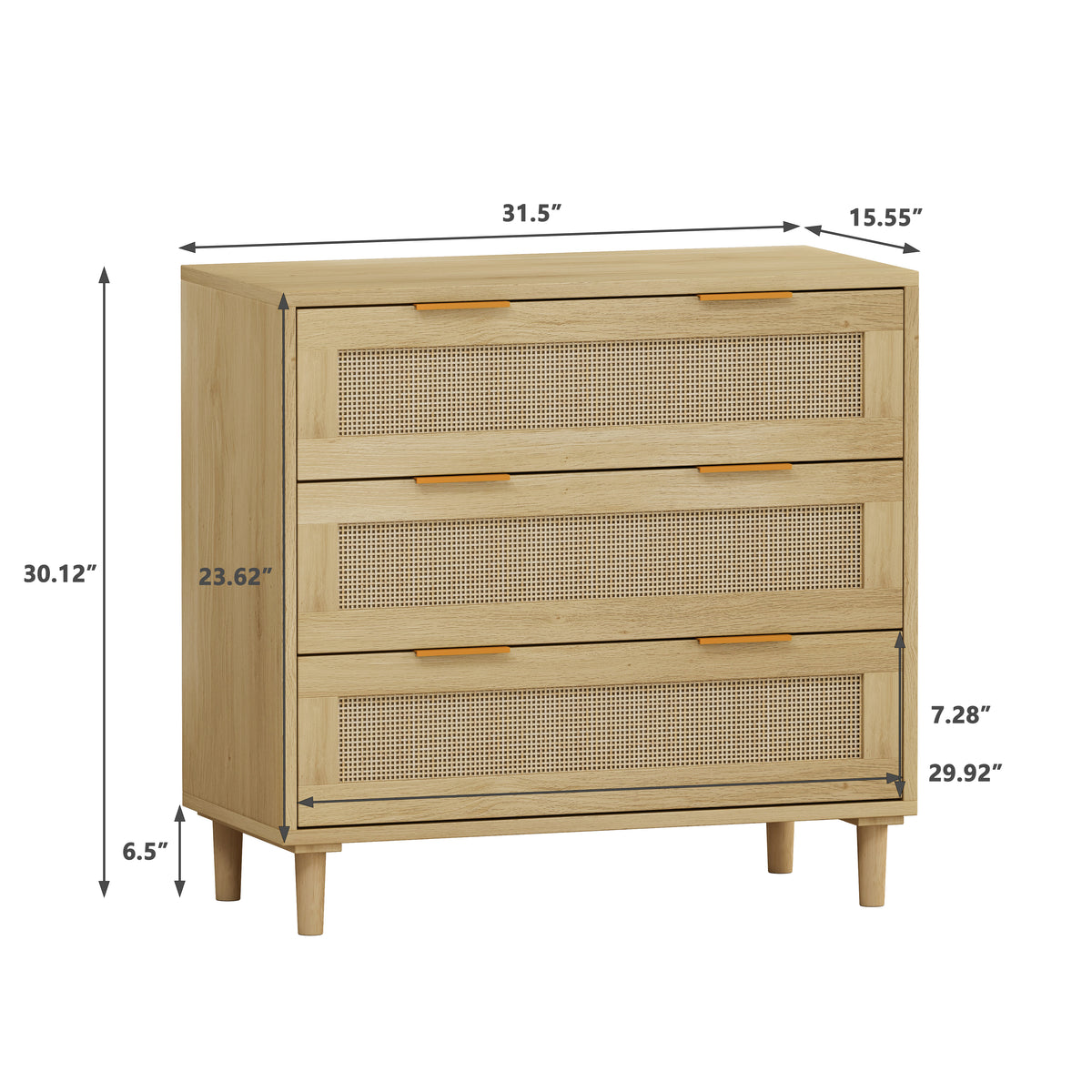 Nervi Rattan Three-Drawer Storage Cabinet, Oak, Set of 2