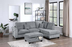 Contemporary Style 3pc Sectional Set Right Arm Chaise Left Arm Sofa w/ USB Port Storage Ottoman Throw Pillow Wooden Legs Fog Finish Primary Living Room