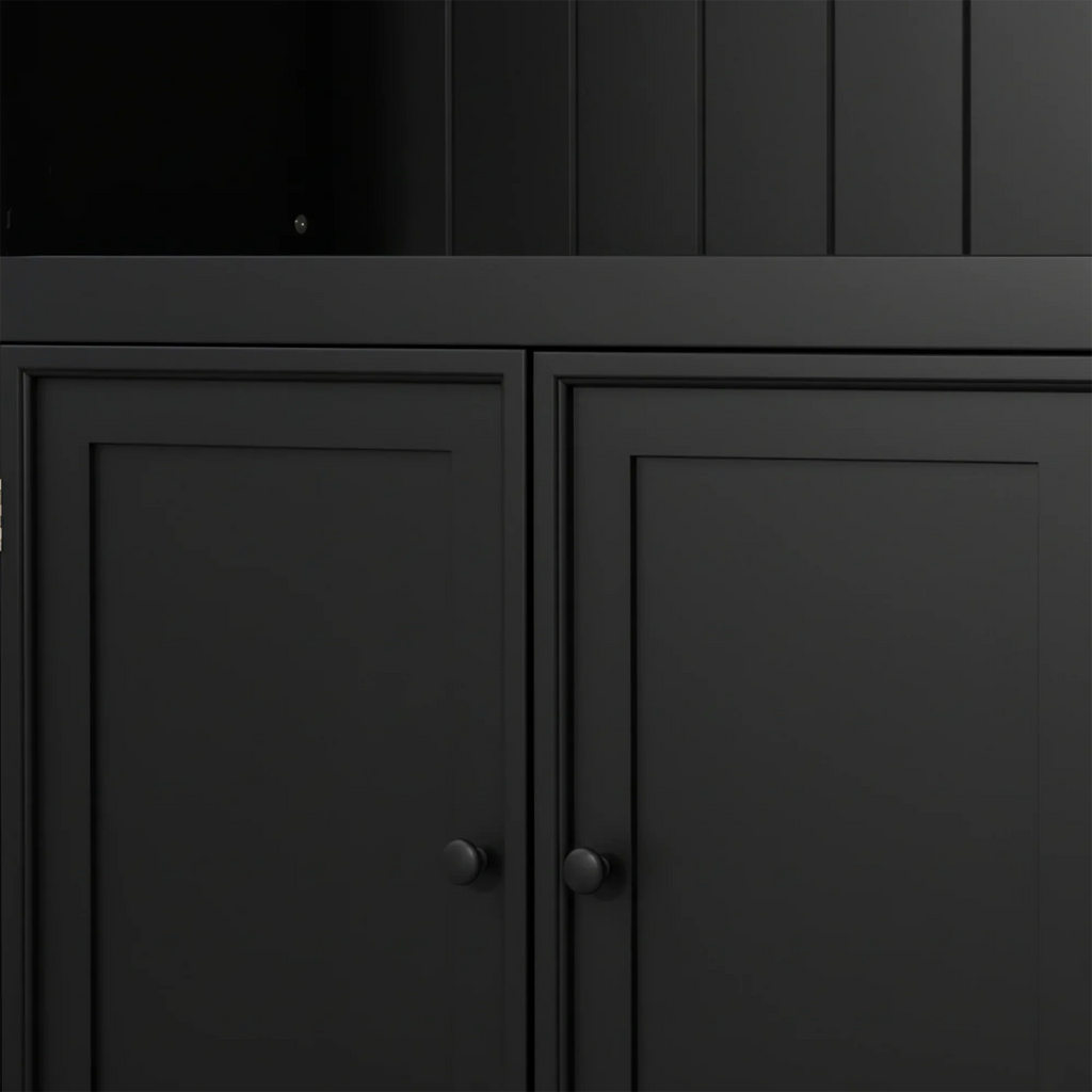 78.75''H 4-Tier Display Shelf, with 5-Colors Dimmable Ceiling Light, Freestanding Farmhouse Bookcases with Storage & Doors, Bookshelf with Adjustable Glass Shelves for Home & Office - Black - Eloy Royal