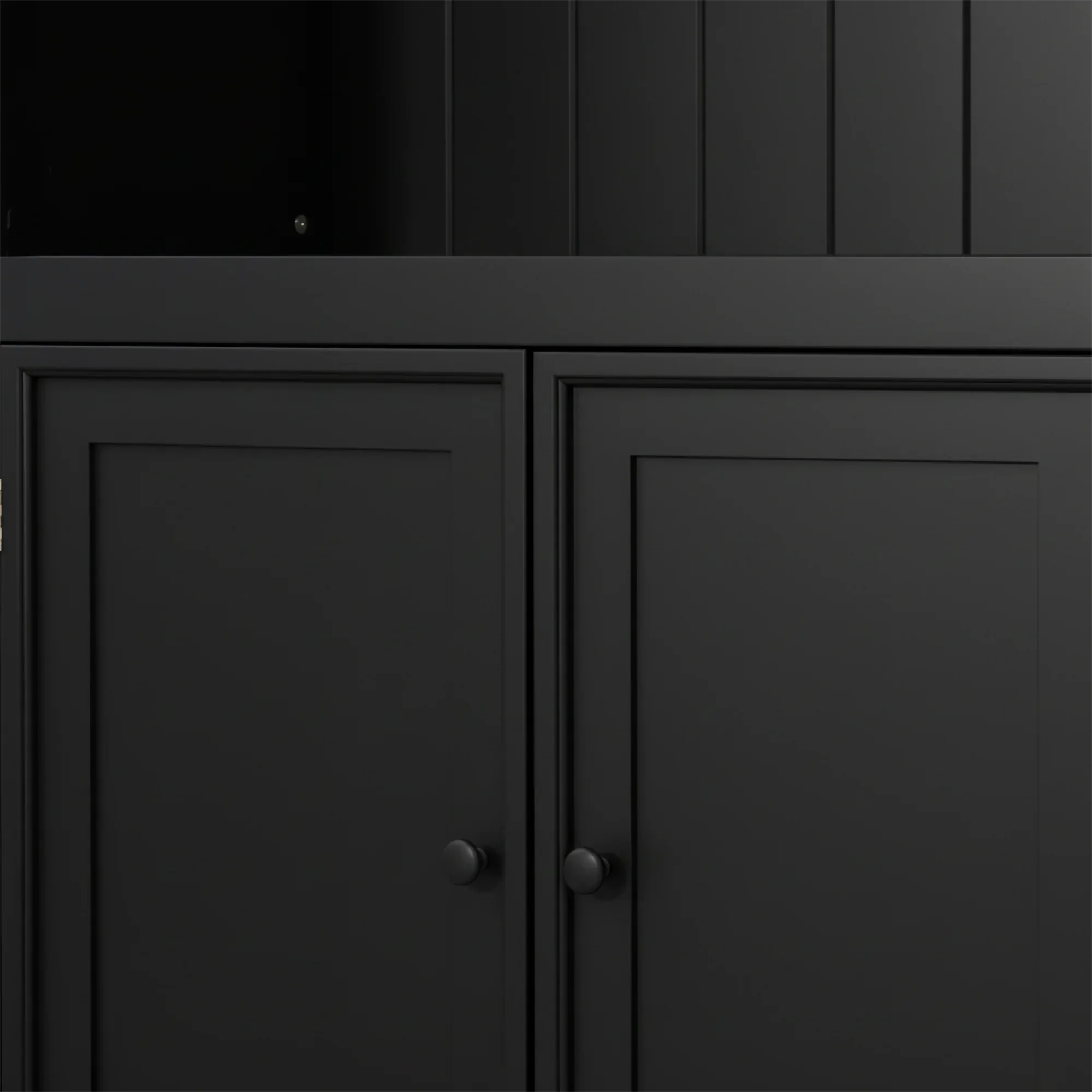 78.75''H 4-Tier Display Shelf, with 5-Colors Dimmable Ceiling Light, Freestanding Farmhouse Bookcases with Storage & Doors, Bookshelf with Adjustable Glass Shelves for Home & Office - Black - Eloy Royal