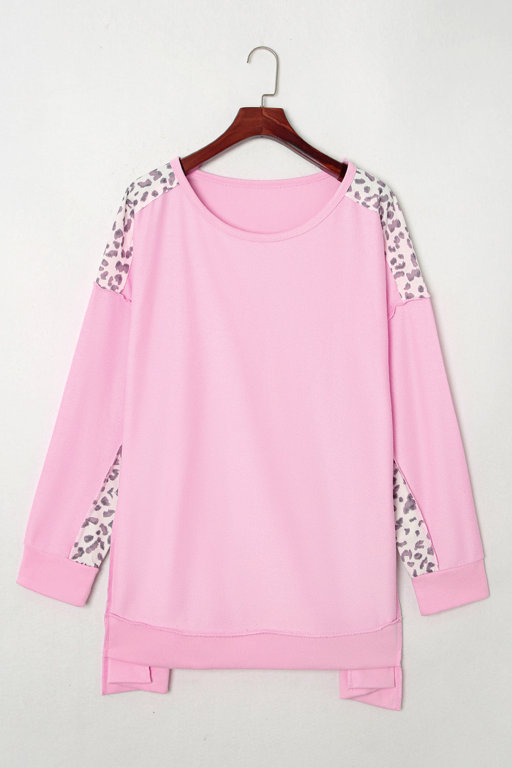 Pink Exposed Seam Leopard Splicing Plus Size Sweatshirt - Eloy Royal