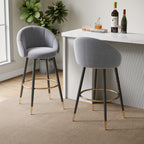 40.5' High Back, Gray Velvet & Gold Metal Bar Stool, 300lb Capacity, Luxe Modern Design for Home Bars & Cafes, Set of 2
