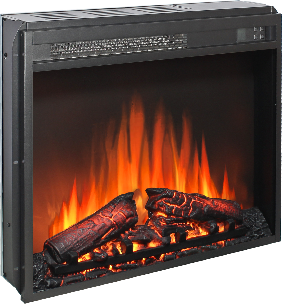 23 inch electric fireplace insert, ultra thin heater with log set & realistic flame, remote control with timer, overheating protection