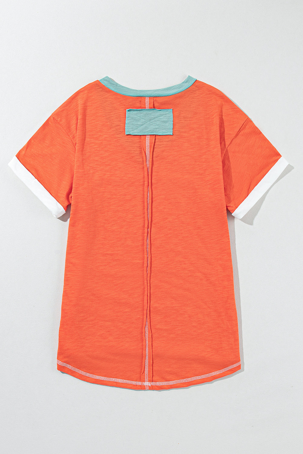 Grapefruit Orange Contrast Trim Exposed Seam V Neck T Shirt - Eloy Royal