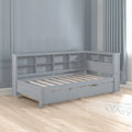 Wooden Twin Size DayBed with Twin Size Trundle, DayBed with Storage Shelf and USB Charging Ports,Grey