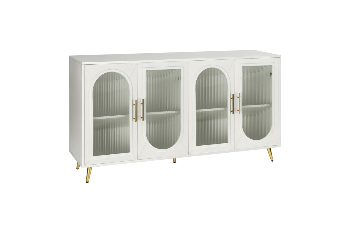 Odette antique white reeded-glass TV stand, view 6
