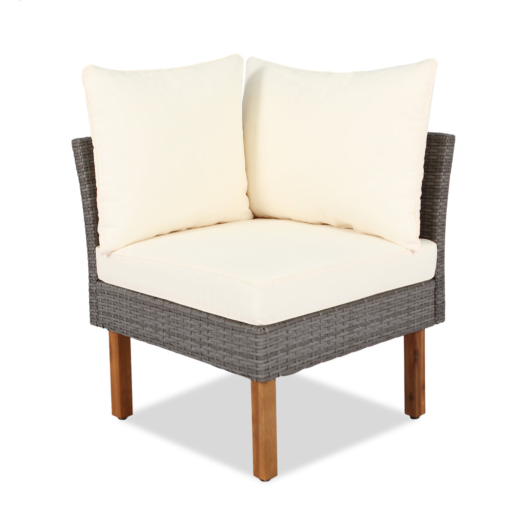 Alessia 9-Piece Wicker and Acacia Sectional Set, Beige