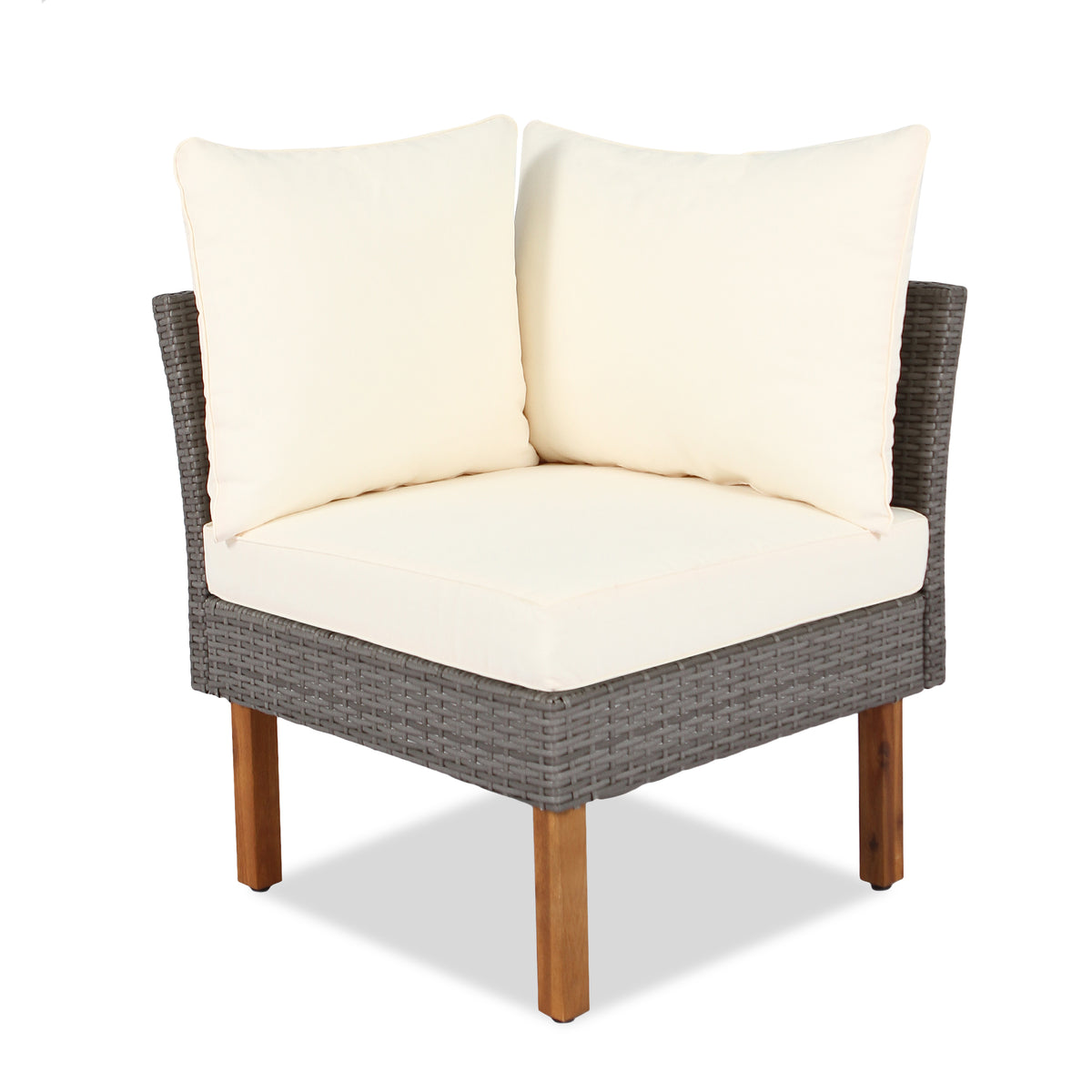 Alessia 9-Piece Wicker and Acacia Sectional Set, Beige