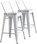 Modern Light Weight Industrial Contemporary Rustic Vintage Costal Metal Barstools with Bucket Back and 4 Leg Design, Seat Bar Stools (Set of 2) (30' Seat, Distressed White)