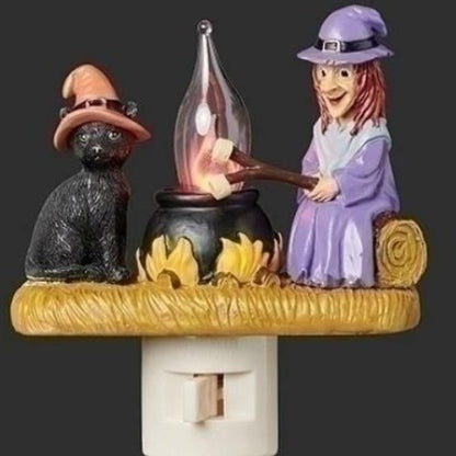 Halloween Cat And Witch Bonfire Night Light