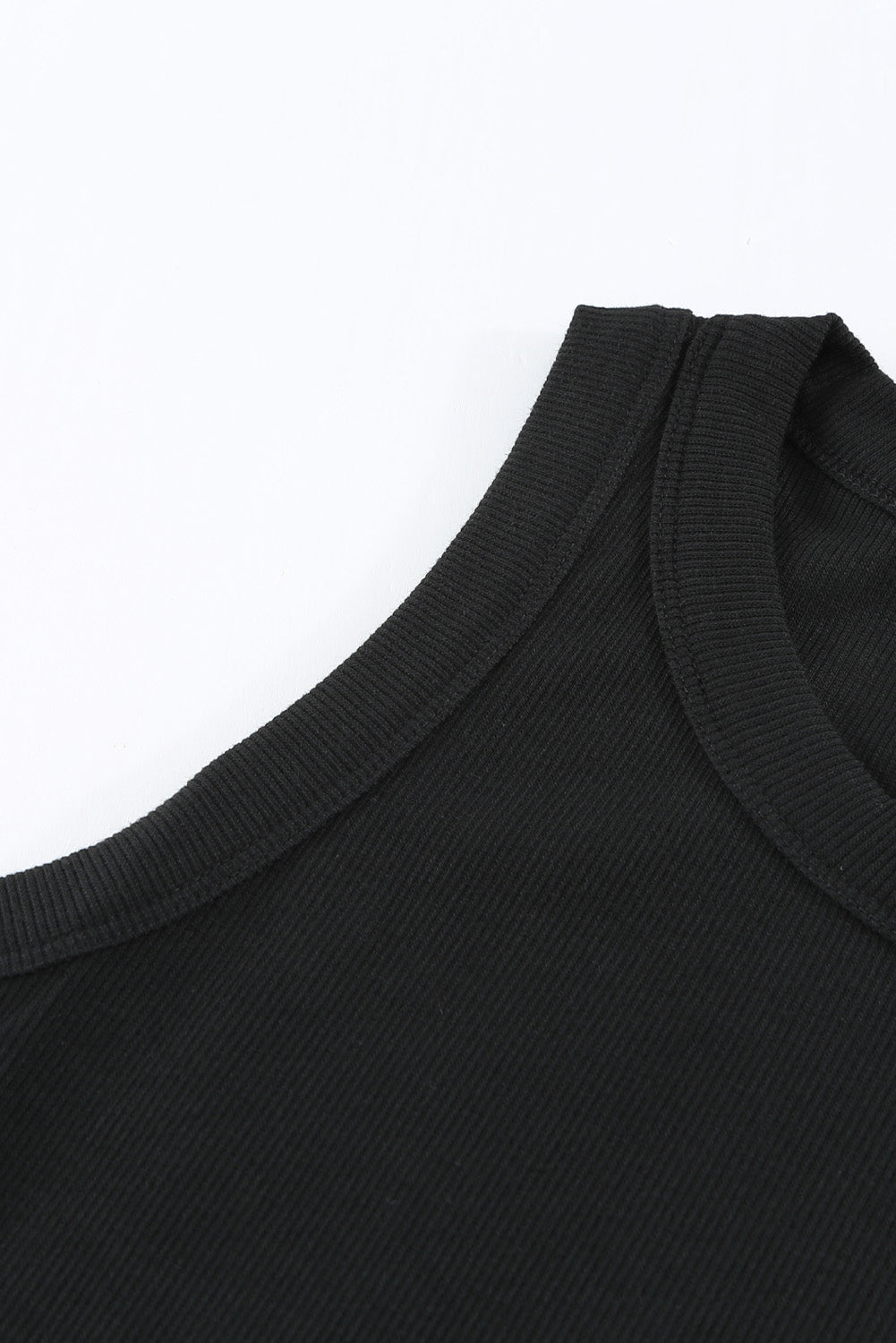 Solid Black Round Neck Ribbed Tank Top - Eloy Royal