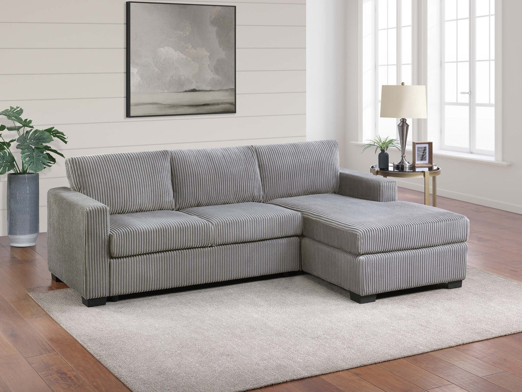 L-Shaped Sectional Sofa 2pc Square Arms Plastic Legs right Arm Chaise Left Arm Sofa Light Gray Finish Primary Living Room