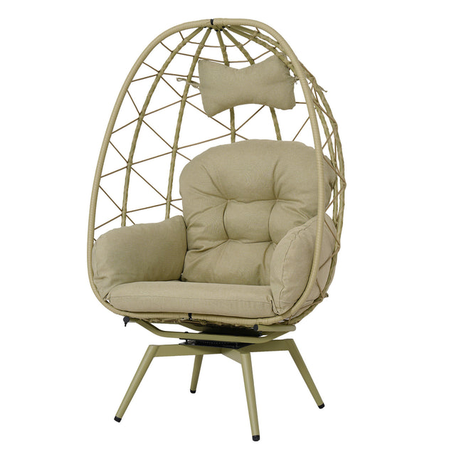 Oversized 360° Swivel Rattan Egg Chair Wicker Indoor Outdoor Patio Lounge Chair with Removable Thick Cushions