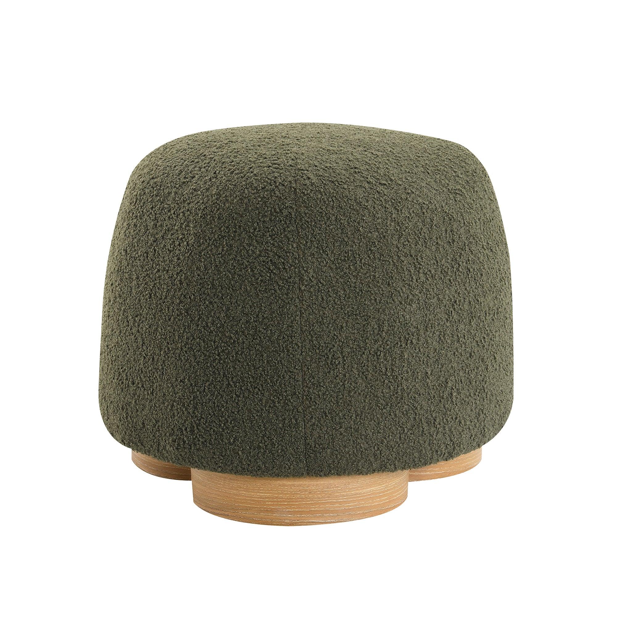 Fully Assembled Round Soft Teddy Fabric Upholstered Ottoman, Footstool with Soft Padded Seat, Fully Assembled Modern Sofa Couch Footrest, Extra Seating for Bedroom Entryway, Olive Green - Eloy Royal