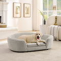 OVERSIZED Size Oval Semi-Enclosed Dog Sofa - Durable Linen Material, Button-Tufted Backrest, High-Center Low-Sides Support & Plush Comfort-Beige