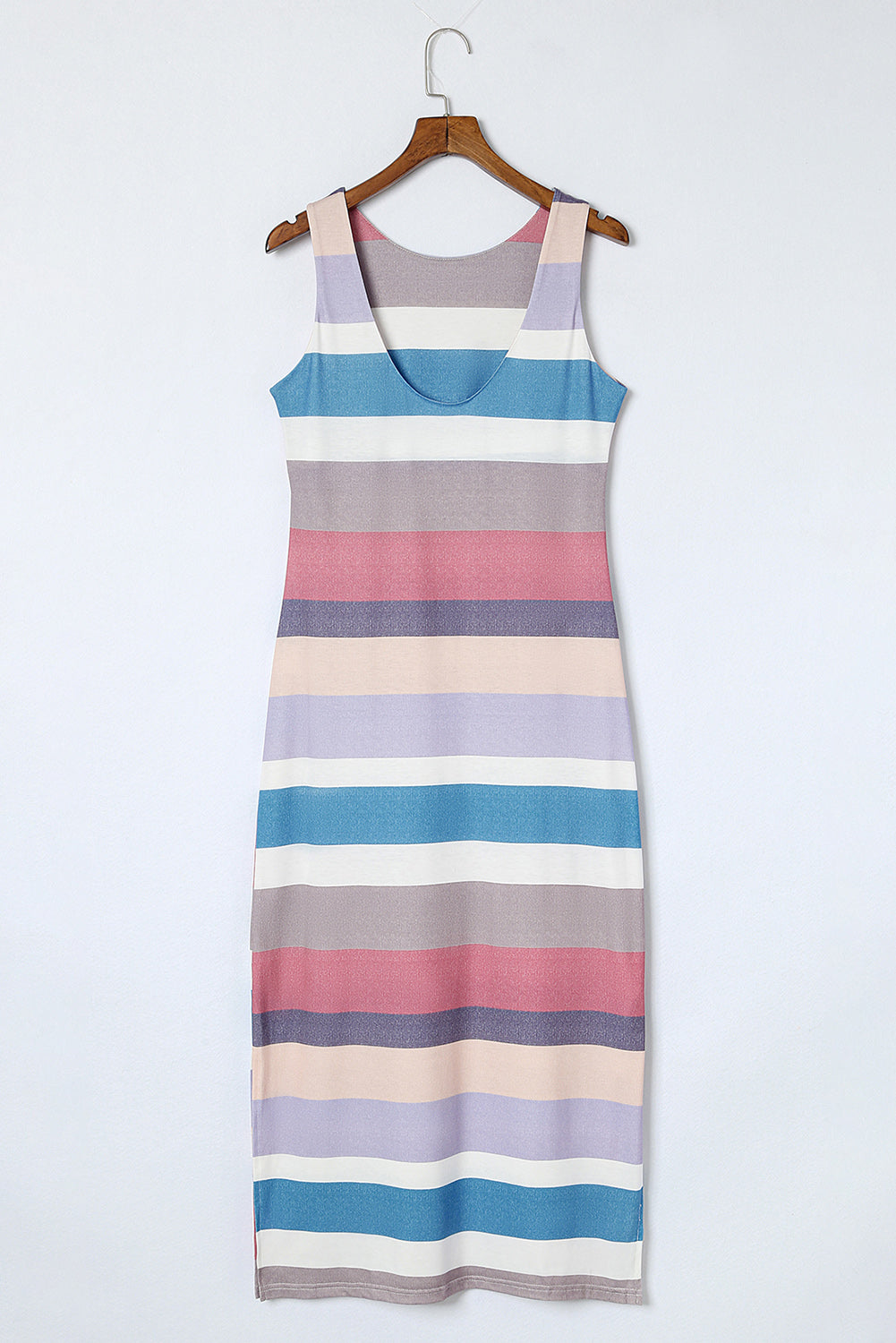 Multicolor Stripe Print Slit Tank Maxi Dress - Eloy Royal