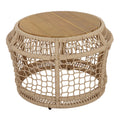 Round Acacia Wood Side Table with Light Beige Woven Rope Frame, Teak Finish Top, 150 lbs Capacity, No Assembly Required, Weather-Resistant Accent Table for Patio Backyard Living Room