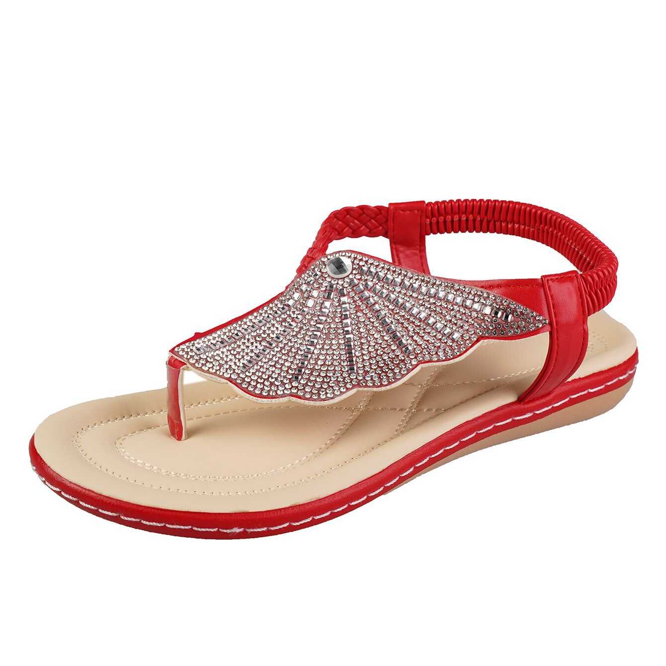 New Rhinestone Shell Flip-Flops Sandals Summer Beach Shoes For Women Fashion Casual Low Heel Flat Slides Slippers - Eloy Royal