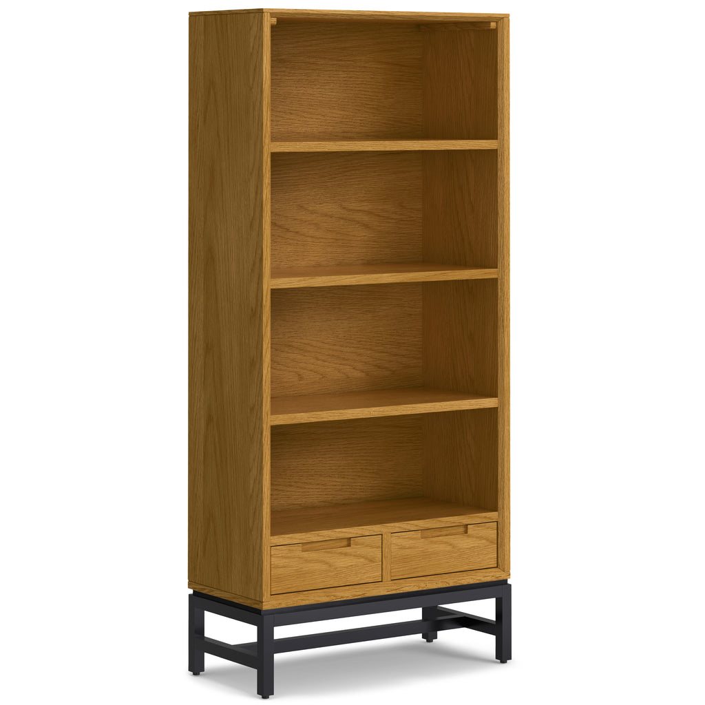 Argyle 66 inch Tall Solid Wood Mid Century Bookcase in Oak Veneer