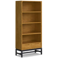 Argyle 66 inch Tall Solid Wood Mid Century Bookcase in Oak Veneer
