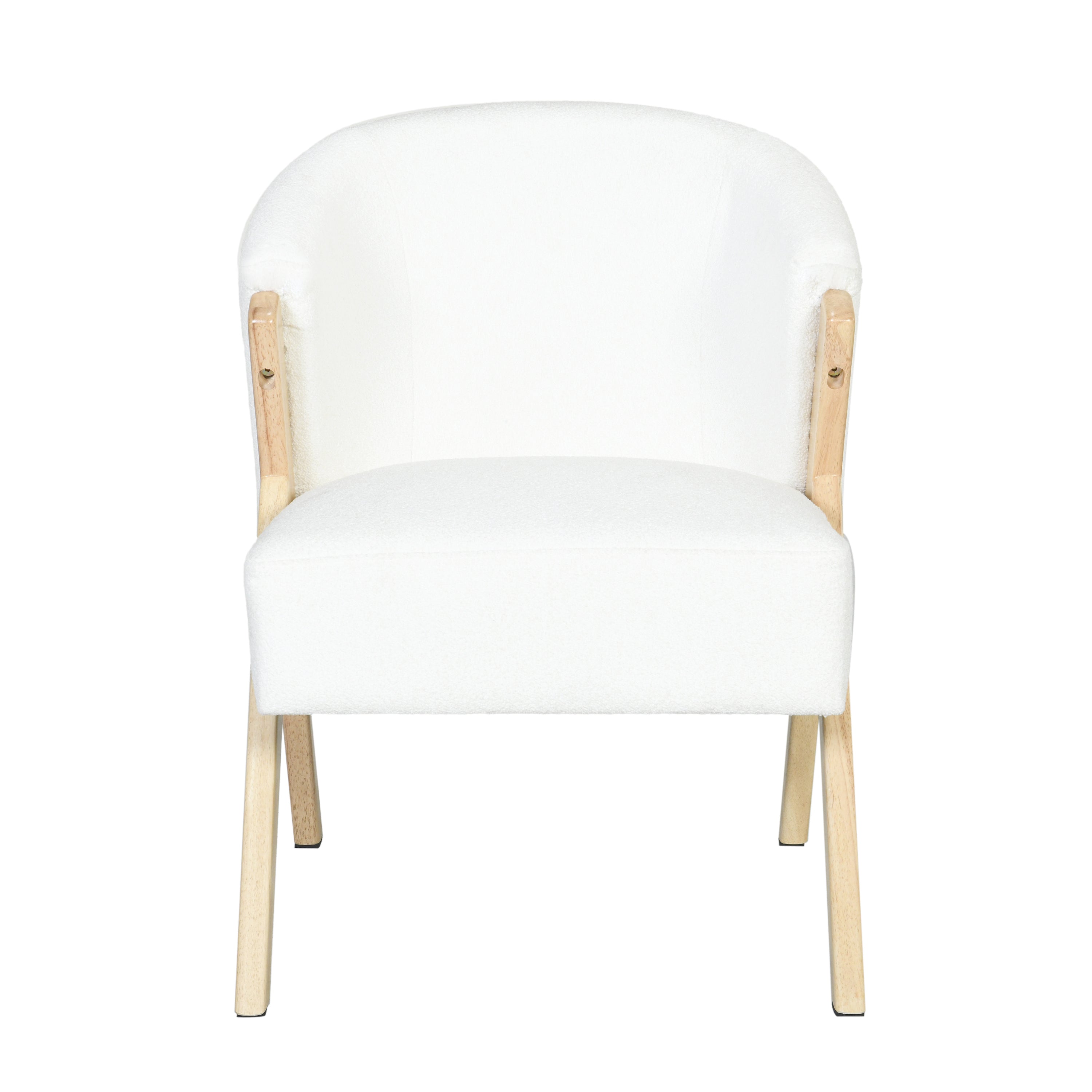 Modern Accent Chair with White Polyester Upholstery and Solid Wood Frame, Minimalist Lounge Chair for Living Room, Bedroom, or Office
