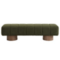 Upholstered Dining Bench for Dining Room, No-Assembly End of Bed Entryway Bench Ottoman for Bedroom Living Room, Green Boucle Fabric Stool Top Wood Leg 300 LBS Weight Capacity