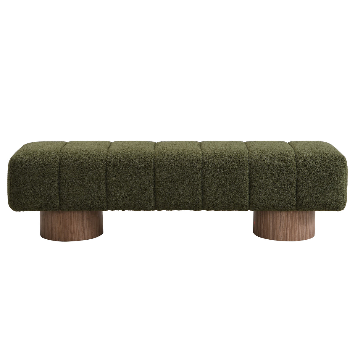 Upholstered Dining Bench for Dining Room, No-Assembly End of Bed Entryway Bench Ottoman for Bedroom Living Room, Green Boucle Fabric Stool Top Wood Leg 300 LBS Weight Capacity