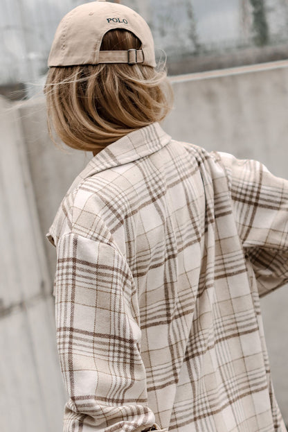 Khaki Plaid Removable Hooded Button Up Jacket - Eloy Royal