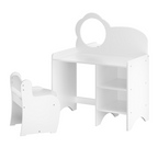 Kids Vanity Table with Mirror and Chair, Wooden Children's Dressing Makeup Desk with Storage Shelves, Study and Activity Table for Girls and Boys, Playroom Bedroom Furniture - White