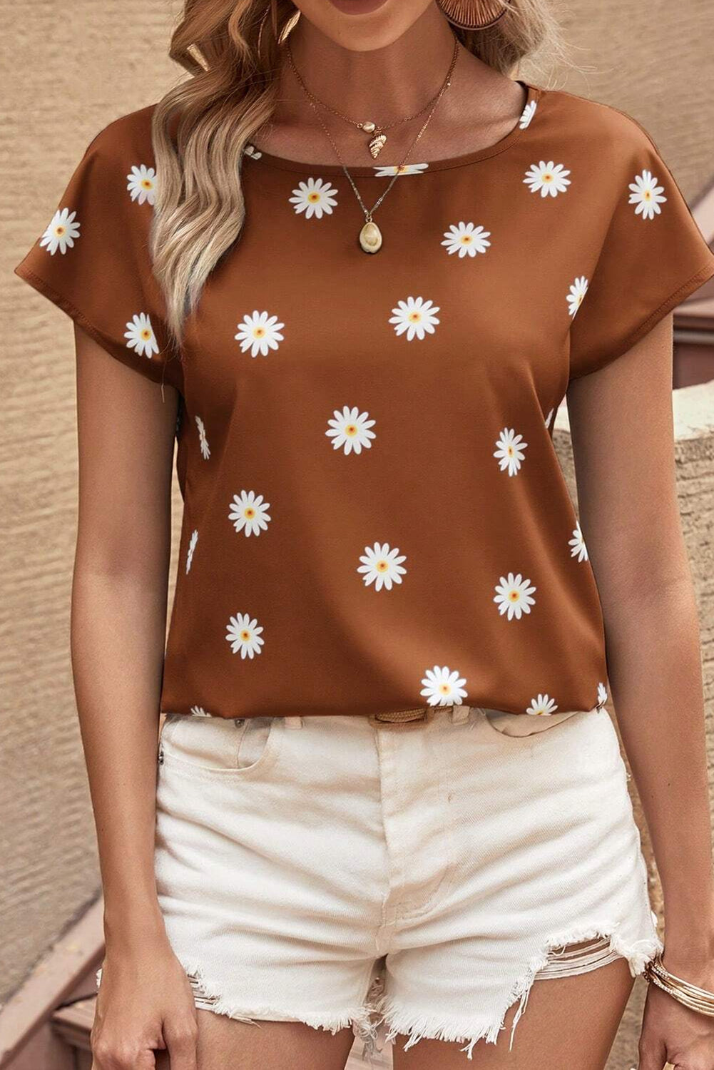 Chestnut Summer Daisy Print Batwing Sleeve Blouse - Eloy Royal