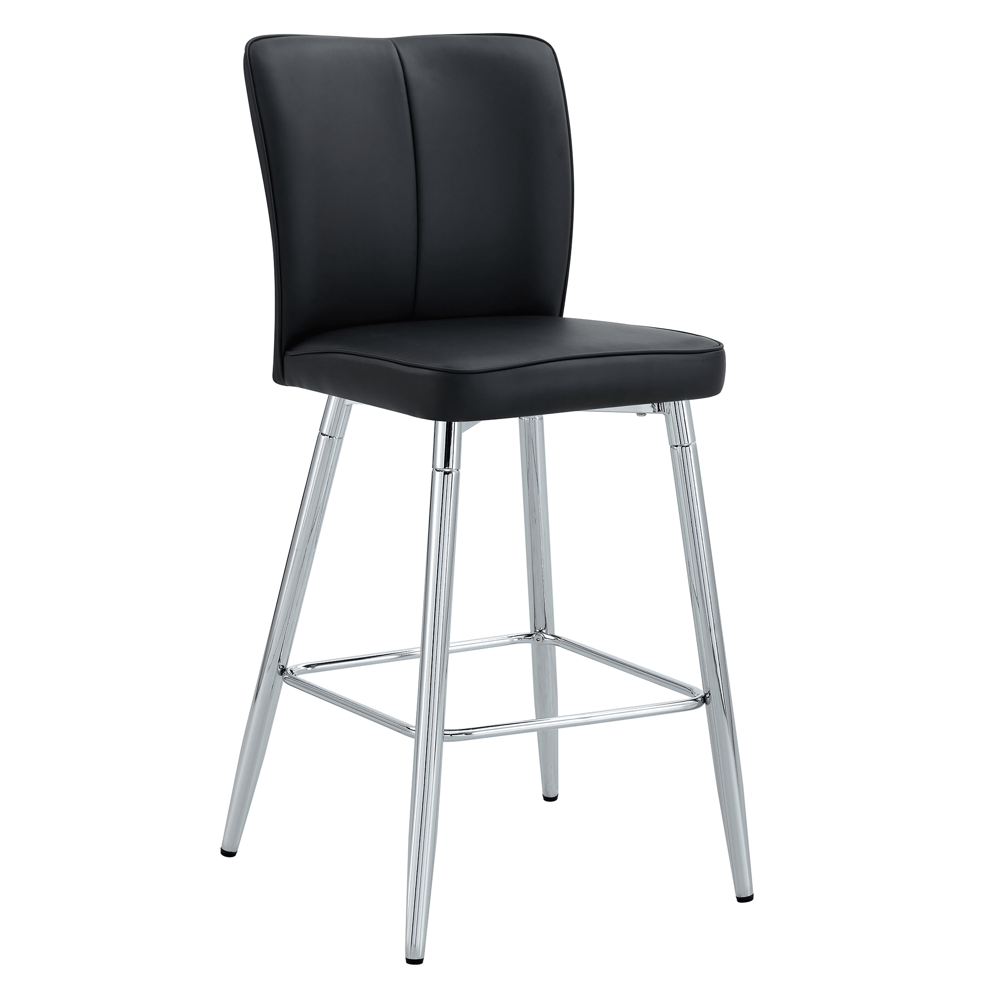 Modern Black PU Bar Chair Set - Streamlined Backrest, Silver Metal Legs, Two Pieces