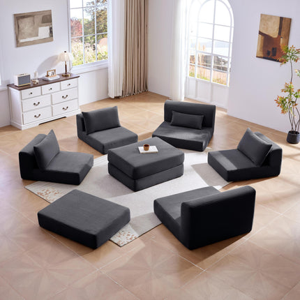 Upholstered Sectional Sofa Couch Set,Modular 100' L Shaped Floor Living Room Sofa Set With 5 Pillows,DIY Combination Sofa Couch for living rooms, apartments,bedrooms,Grey