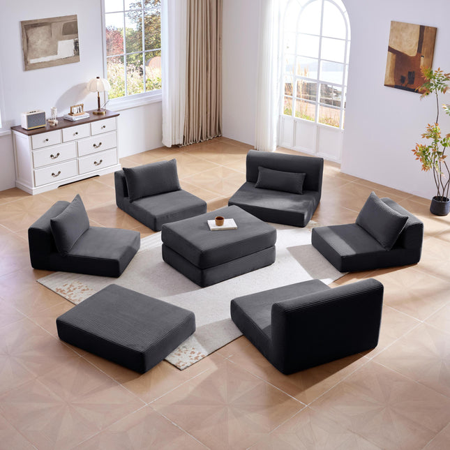 Upholstered Sectional Sofa Couch Set,Modular 100' L Shaped Floor Living Room Sofa Set With 5 Pillows,DIY Combination Sofa Couch for living rooms, apartments,bedrooms,Grey