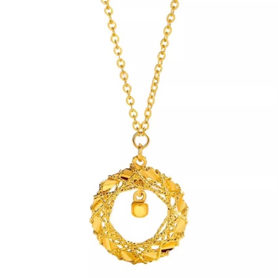 Gold Circle Net Design Necklace For Women