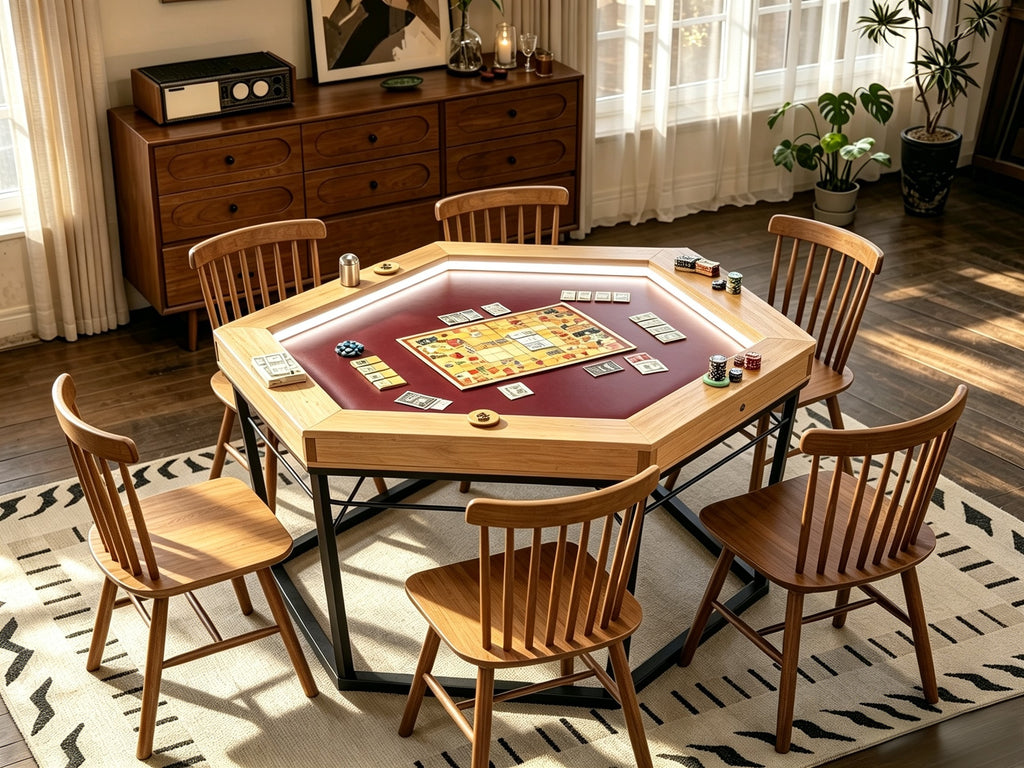 Dining/Gaming Table for 4-6 Players,w/ 54'x31' Big Gaming Space and Removable Top,Includes Game Mat