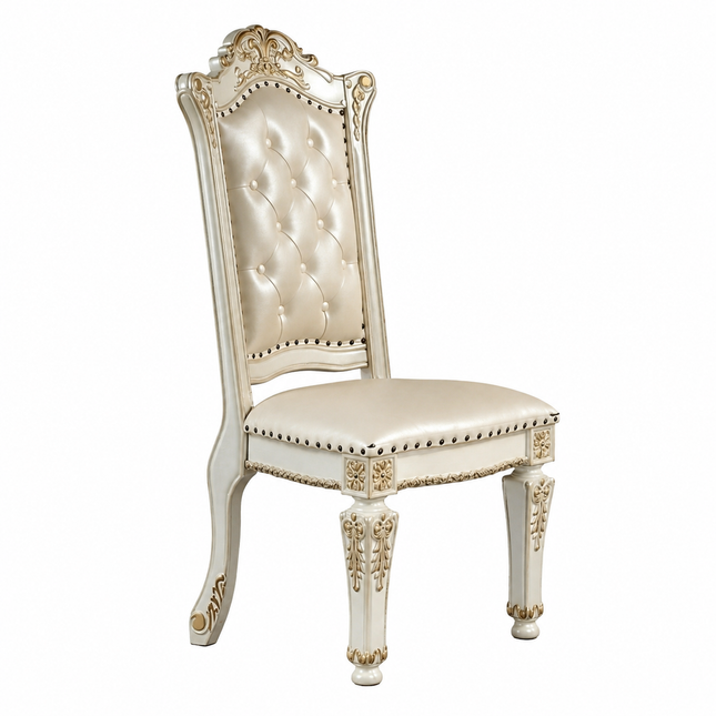 Vendome 2-Piece Side Chair Set – Silver PU Leatherette, Armless Dining Chair with Button Tufted Back, Nailhead Trim, Wooden Tapered Legs, Regal Classic Design, 23'W x 27'D x 48'H